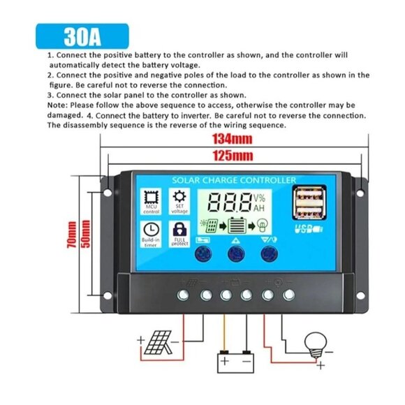 Solar Inverter Kit 18W Solar Panel 6000W Car Power Inverter LCD 30A Solar Charge - Picture 4 of 16